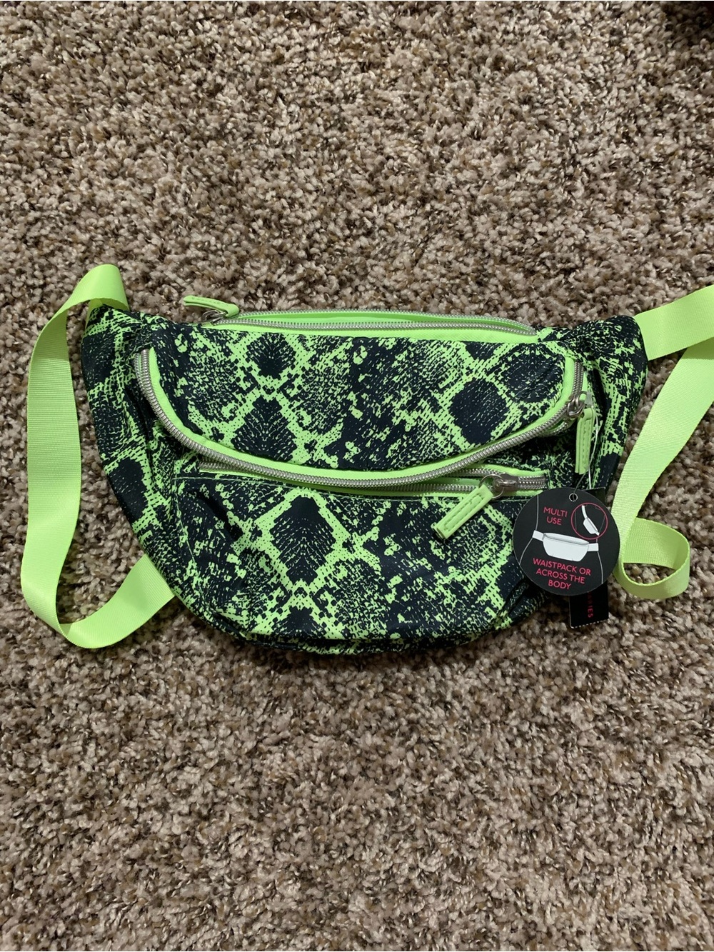 Neon Green Snake Print Waist Pack